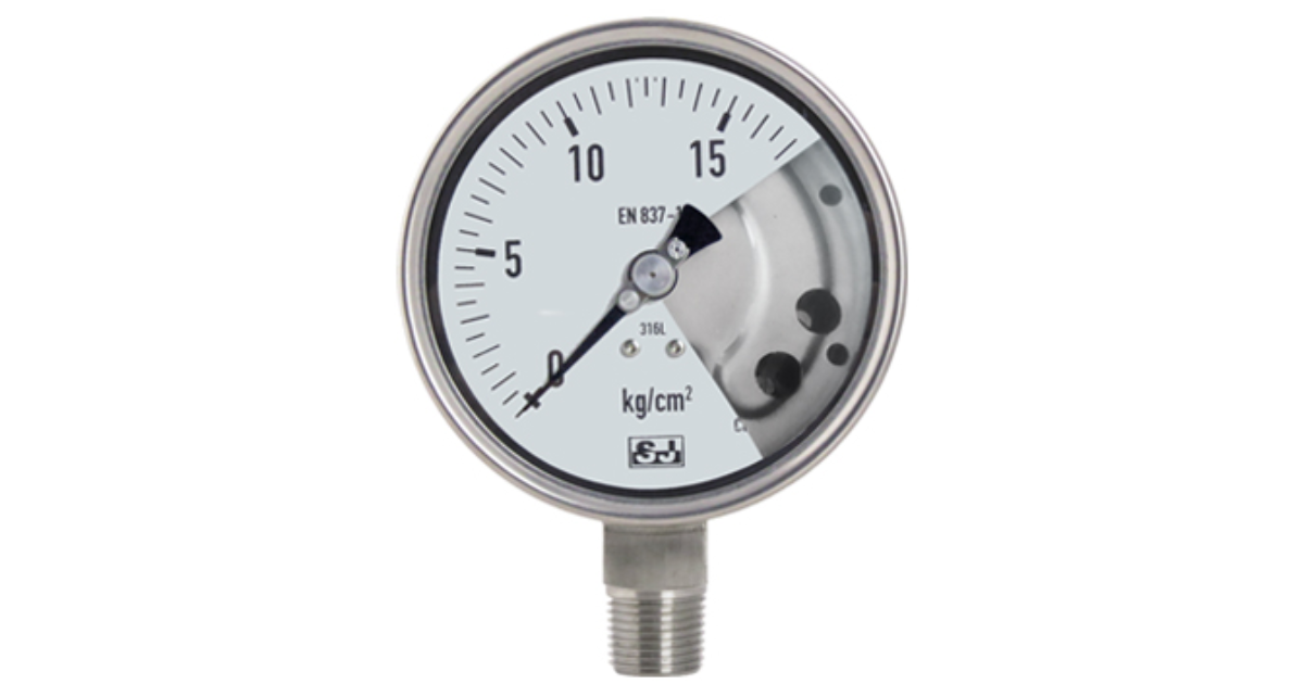 SS Pressure Gauge with Solid Baffle Wall n Safety Ejection | SJ Gauge